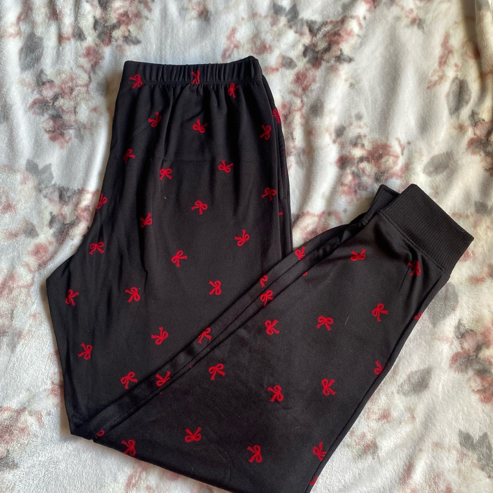 Cozy Black and Red Bow Pajama Pants